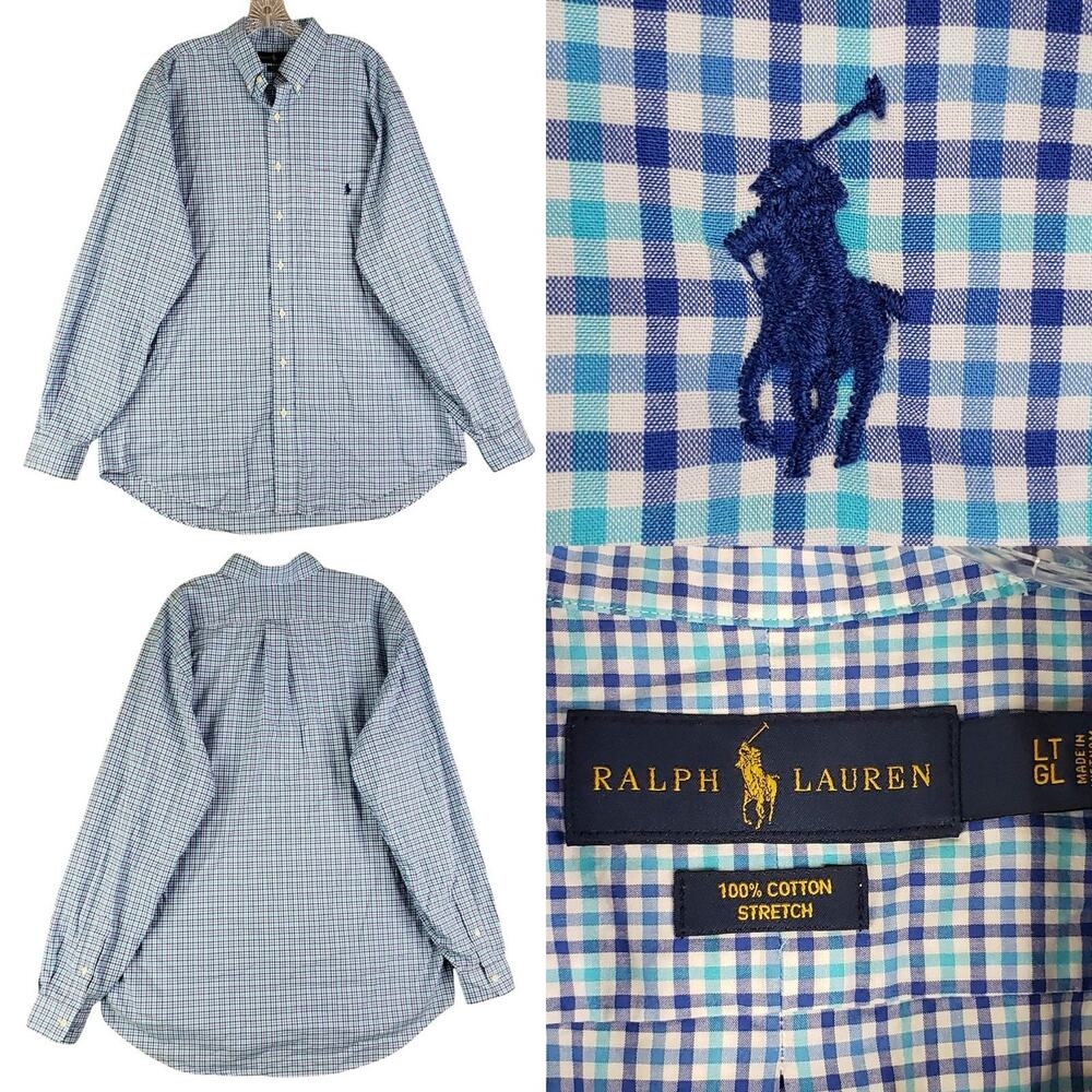 Polo Ralph Lauren Shirt Oxford Mens Size LT Blue Plaid Button Down LS